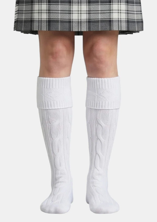White Kilt Socks Front View White Kilt Socks Front View