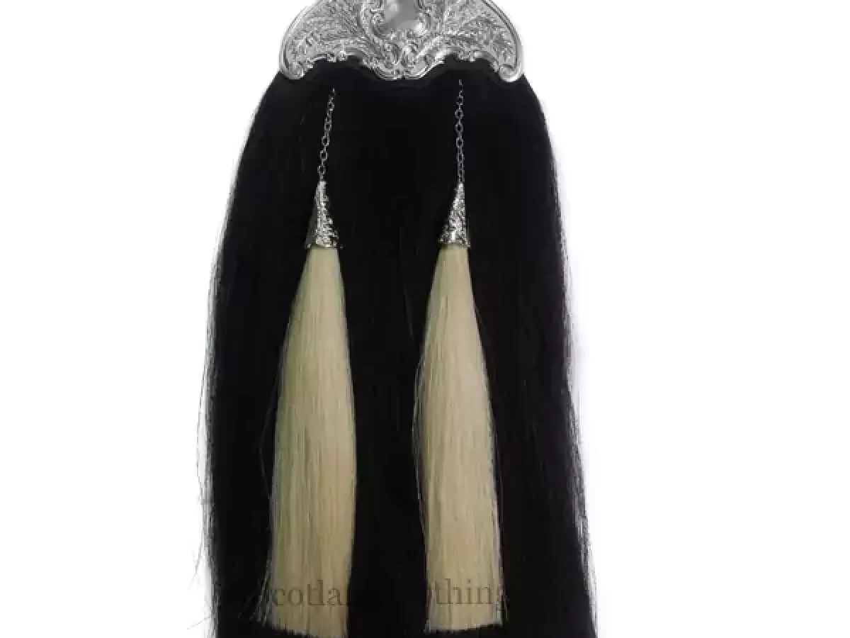 Sporran Completo In Pelle Di Foca Con Cappuccio - Abito Scozzese, Nero, 3 Nappe, Celtico, Nuova Con Etichette