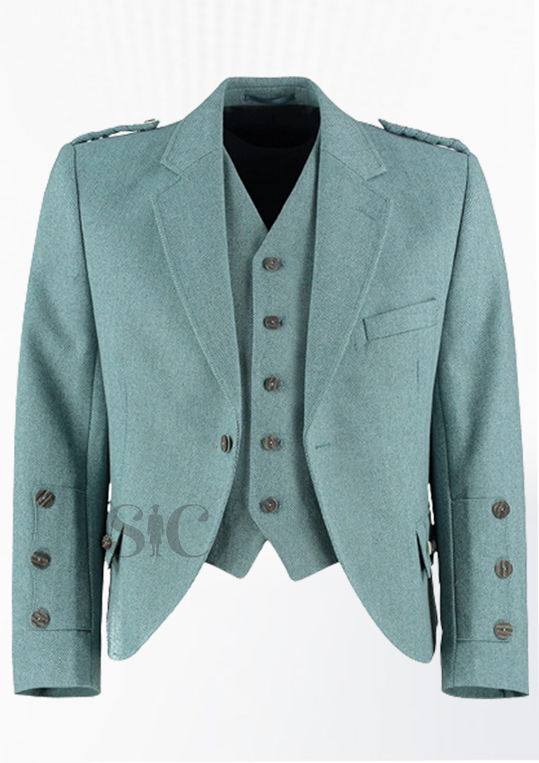 Chaqueta y chaleco de tweed verde con rombos de primera calidad