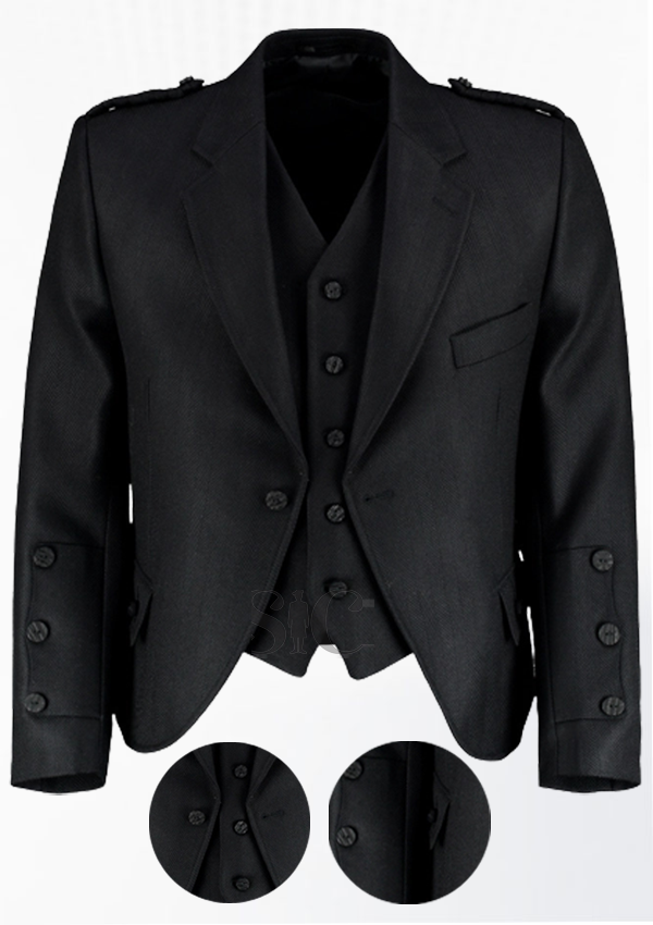 Premium Quality Black Argyle Tweed Jacket with Vest