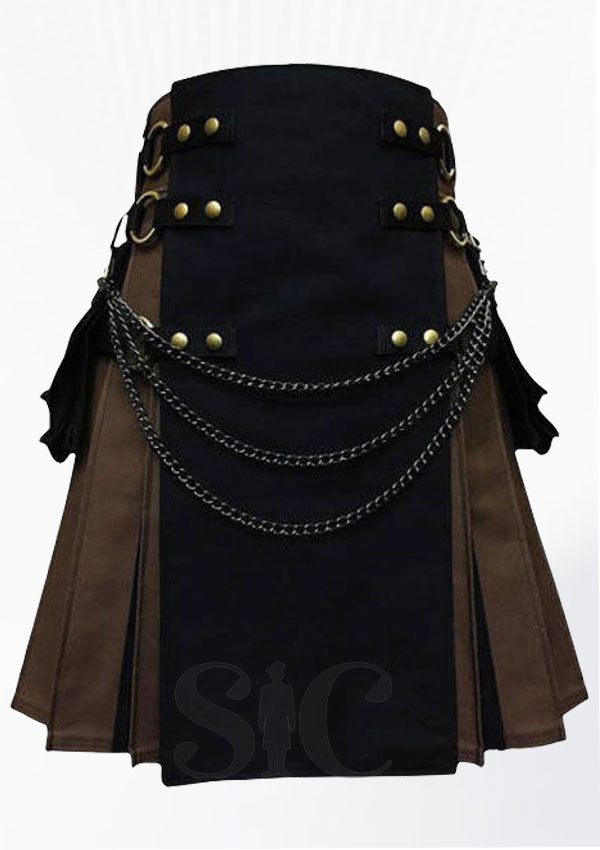 Black And Brown Fashion Hybrid Utility Kilt Design 20