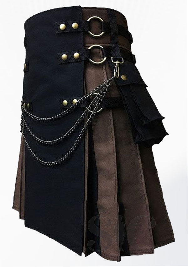 Black And Brown Fashion Hybrid Utility Kilt Design 20
