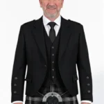 Black Argyle Tweed Jacket with Vest Front View