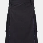 Black Cotton & Pride of Scotland Tartan Hybrid Kilt
