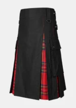 Black Cotton & Royal Stewart Tartan Hybrid Kilt