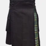 Black Cotton with Irish Tartan Utility Kilt