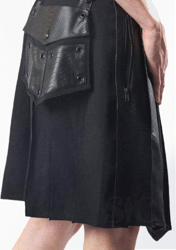 Black Gothic Men Leather Kilt Design 37