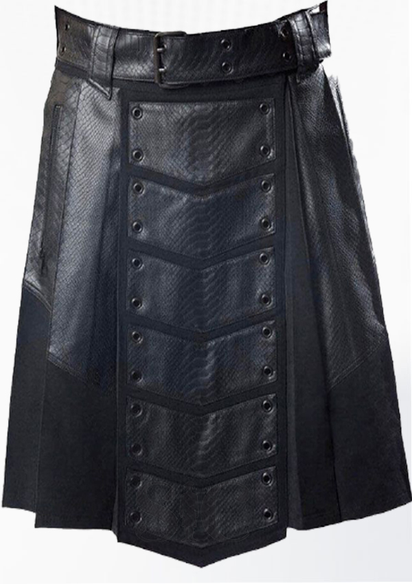 Black Gothic Men Leather Kilt Design 37