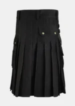 Black Scottish Utility Cargo Kilt Back
