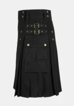 Black Scottish Utility Cargo Kilt Left