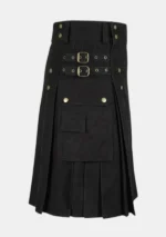 Black Scottish Utility Cargo Kilt Right
