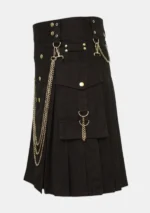 Black Utility Kilt with Golden Chain Left View