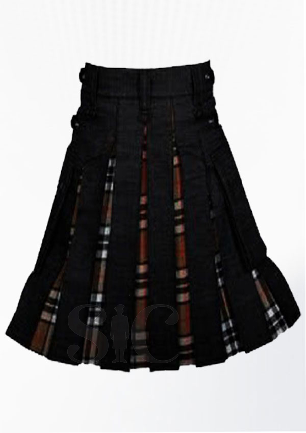 Falda escocesa utilitaria híbrida de mezclilla negra de tartán Campbell 25