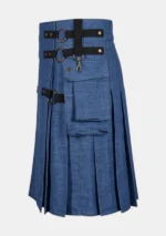Casual Blue Denim Kilt Left