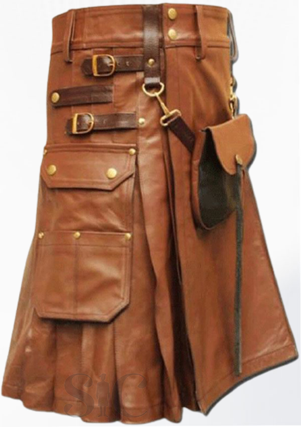 Celtic Leather Kilt With Sporran For Men Design 36