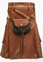 Celtic Leather Kilt With Sporran For Men Design 36