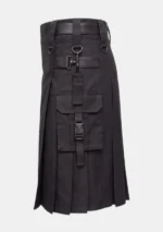 Classic Black Cotton Utility Kilt Left