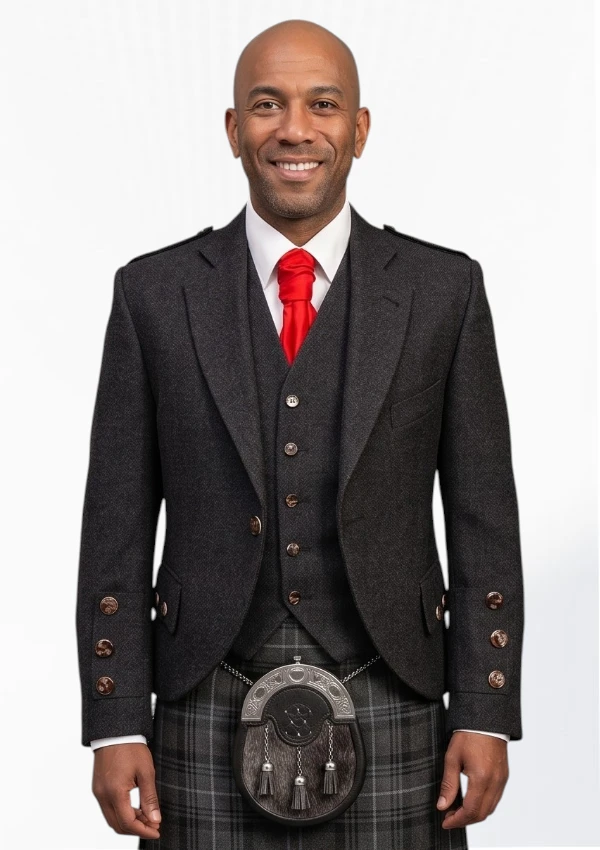 Dark Brown Argyle Jacket with Vest Front View