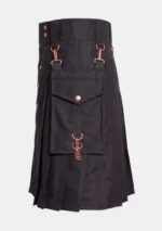 Durable Black Casual Utility Kilt Left