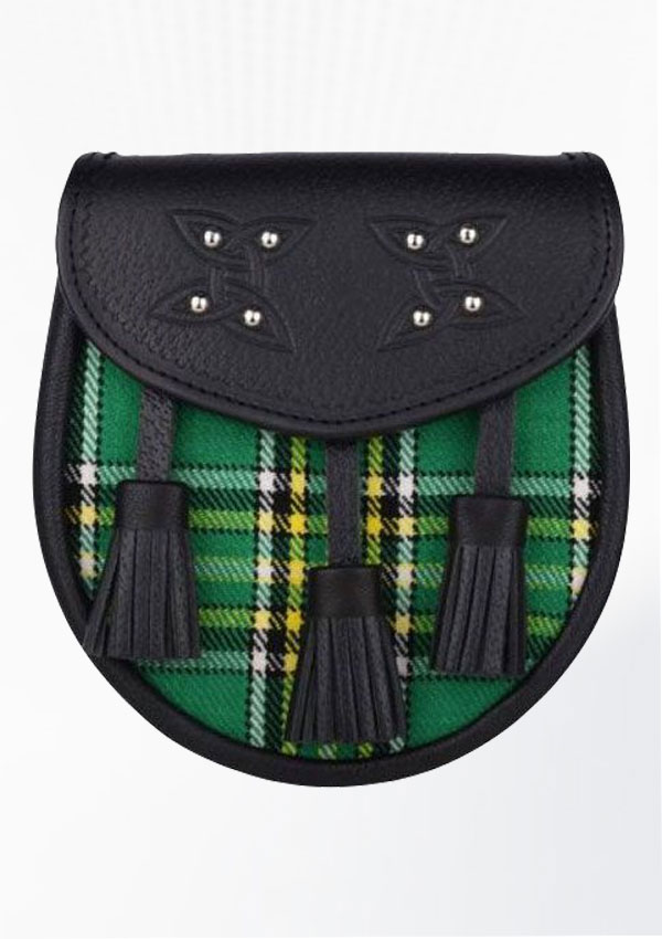 Genuine Leather With Irish National Green Tartan Sporran Design 2