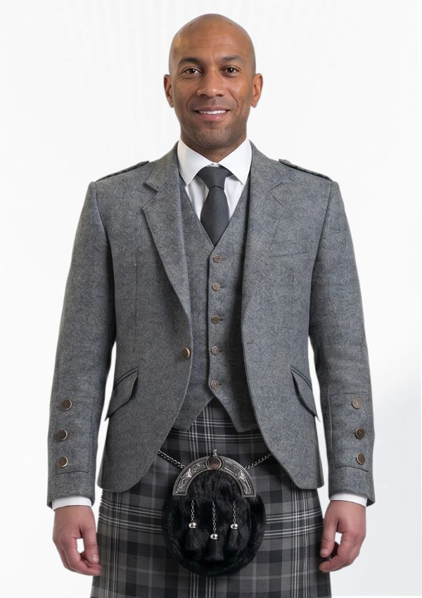 Grey Tweed Argyle Jacket with Vest Front View