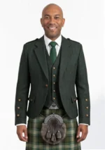 Hunter Green Tweed Argyle Jacket with Vest Front View