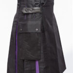Premium Quality Custom Made Scottish Black & Purple Cotton Hybrid Kilt Design 72
