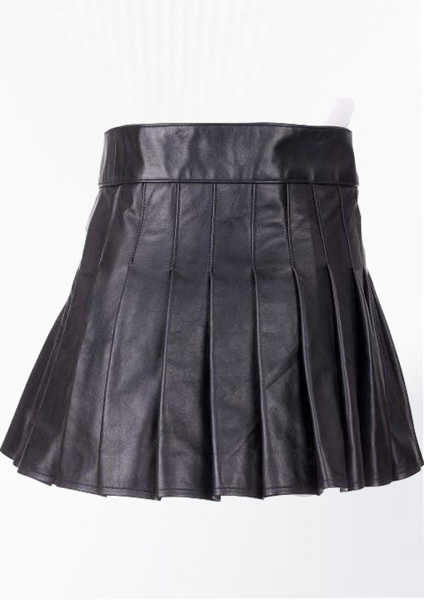 Diseño de mini falda escocesa de cuero negro para mujer 35