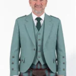 Light Sea Green Tweed Argyle Jacket with Vest Front View