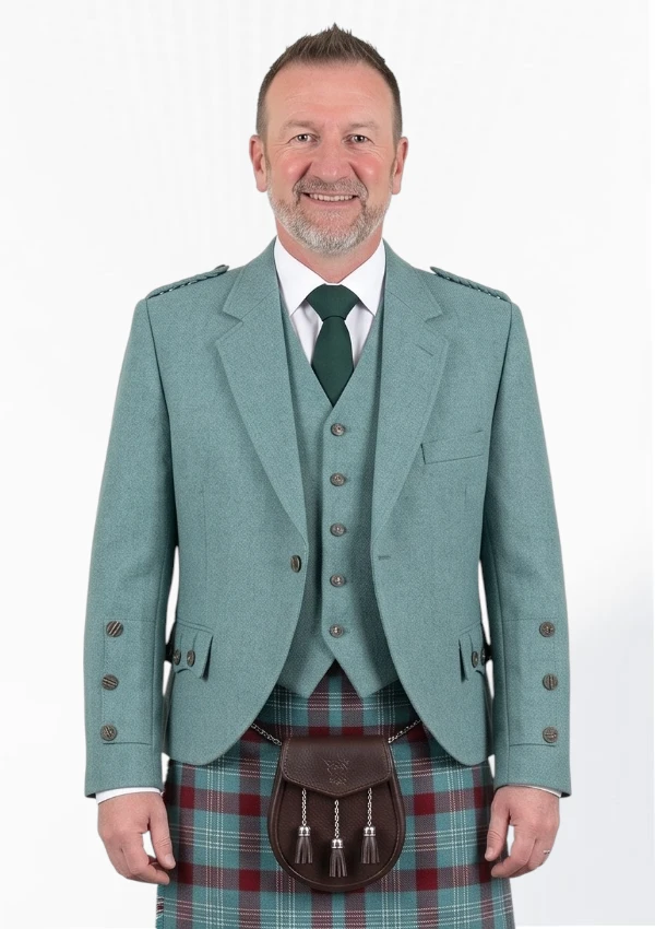 Light Sea Green Tweed Argyle Jacket with Vest Front View
