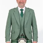 Lovat Green Tweed Argyle Jacket with Vest Front View