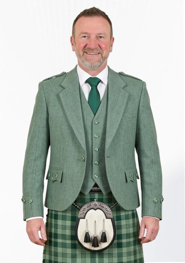 Lovat Green Tweed Argyle Jacket with Vest Front View