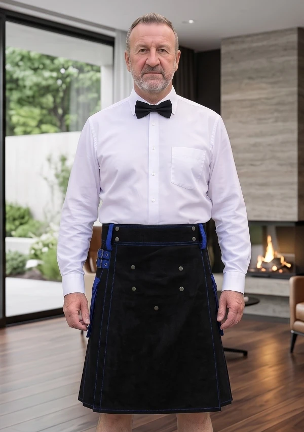 Men's Black & Blue Deluxe Modern Kilt Men's Black & Blue Deluxe Modern Kilt