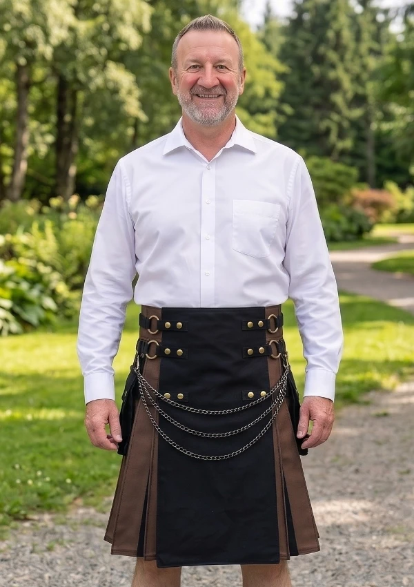 Men's Black & Brown Fashion Hybrid Utility Kilt