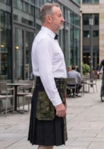 Men's Black Canvas Camouflage Kilt Side