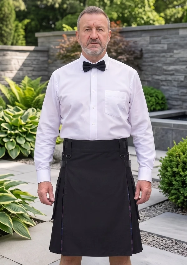 Men's Black Cotton & Pride of Scotland Tartan Hybrid Kilt