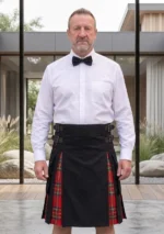 Men's Black Cotton & Royal Stewart Tartan Hybrid Kilt