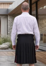 Men's Black Cotton & Royal Stewart Tartan Hybrid Kilt Back