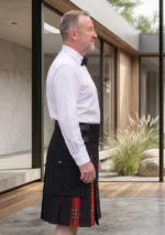 Men's Black Cotton & Royal Stewart Tartan Hybrid Kilt Side