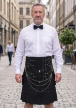 Men's Black Cross Gothic Cargo Utility Kilt