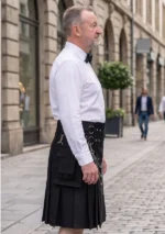Men's Black Cross Gothic Cargo Utility Kilt Side