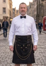 Men's Black Fashion Hybrid Kilt With Chain