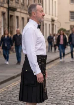 Men's Black Fashion Hybrid Kilt With Chain Side View
