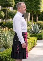 Men's Black & Pink Fashion Utility Kilt Side