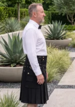 Men's Black Scottish Utility Cargo Kilt Side
