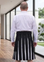 Men's Black & White Cotton Hybrid Kilt Back