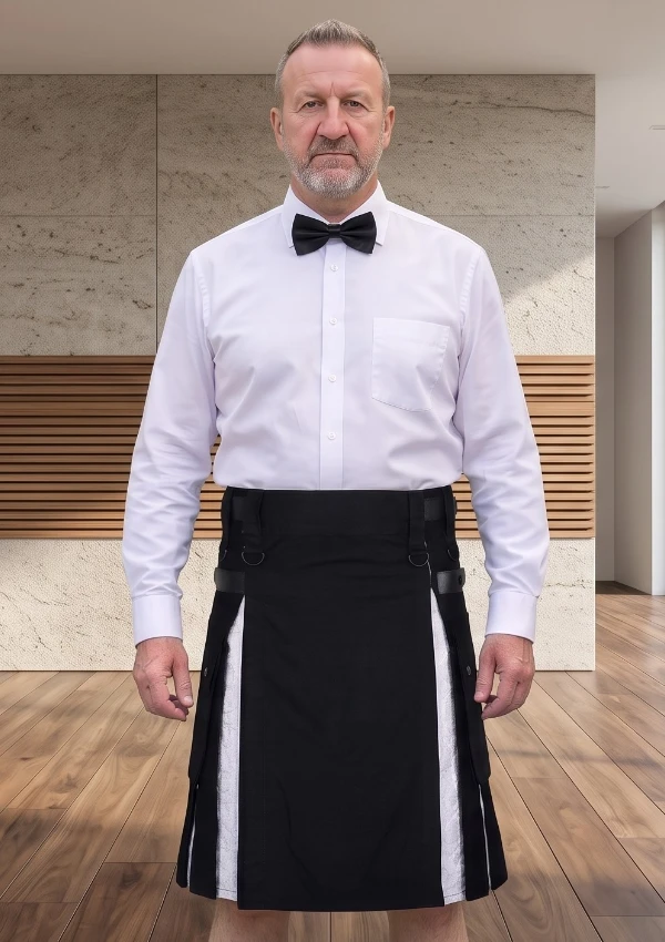 Men's Black & White Cotton Hybrid Kilt Men's Black & White Cotton Hybrid Kilt