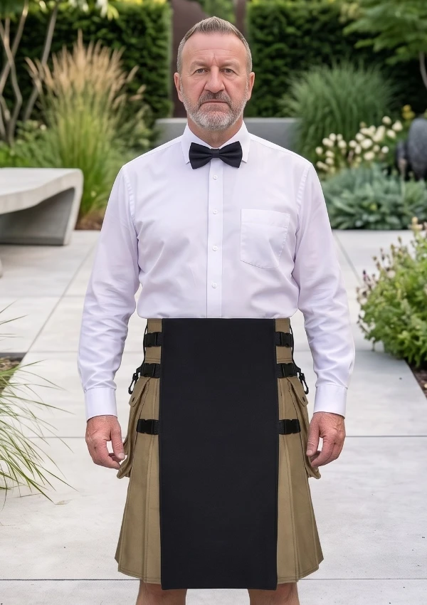 Men's Black and Khaki Hybrid Kilt