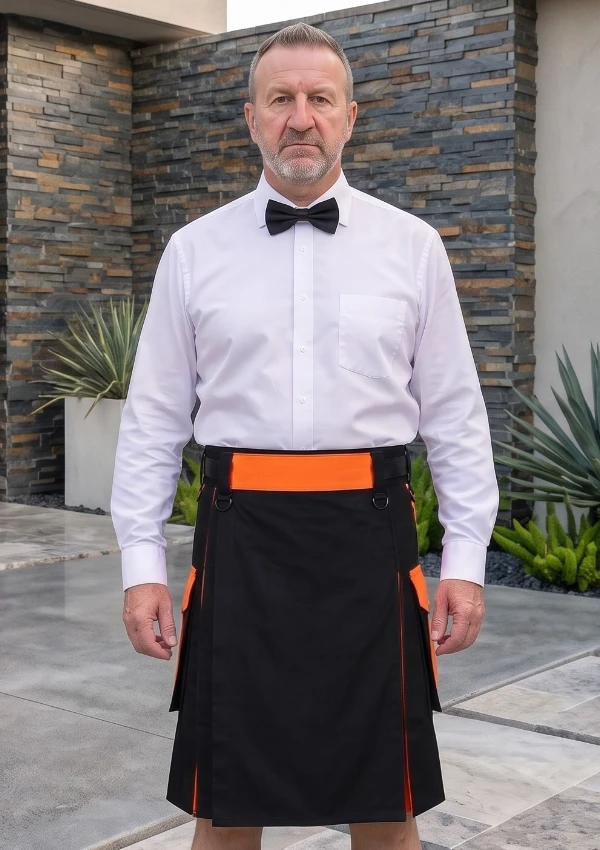 Men's Black and Orange Scottish Utility Kilt
