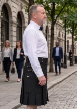 Men's Casual Black Utility Kilt Side